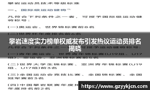 攀岩速度实力榜单权威发布引发热议运动员排名揭晓